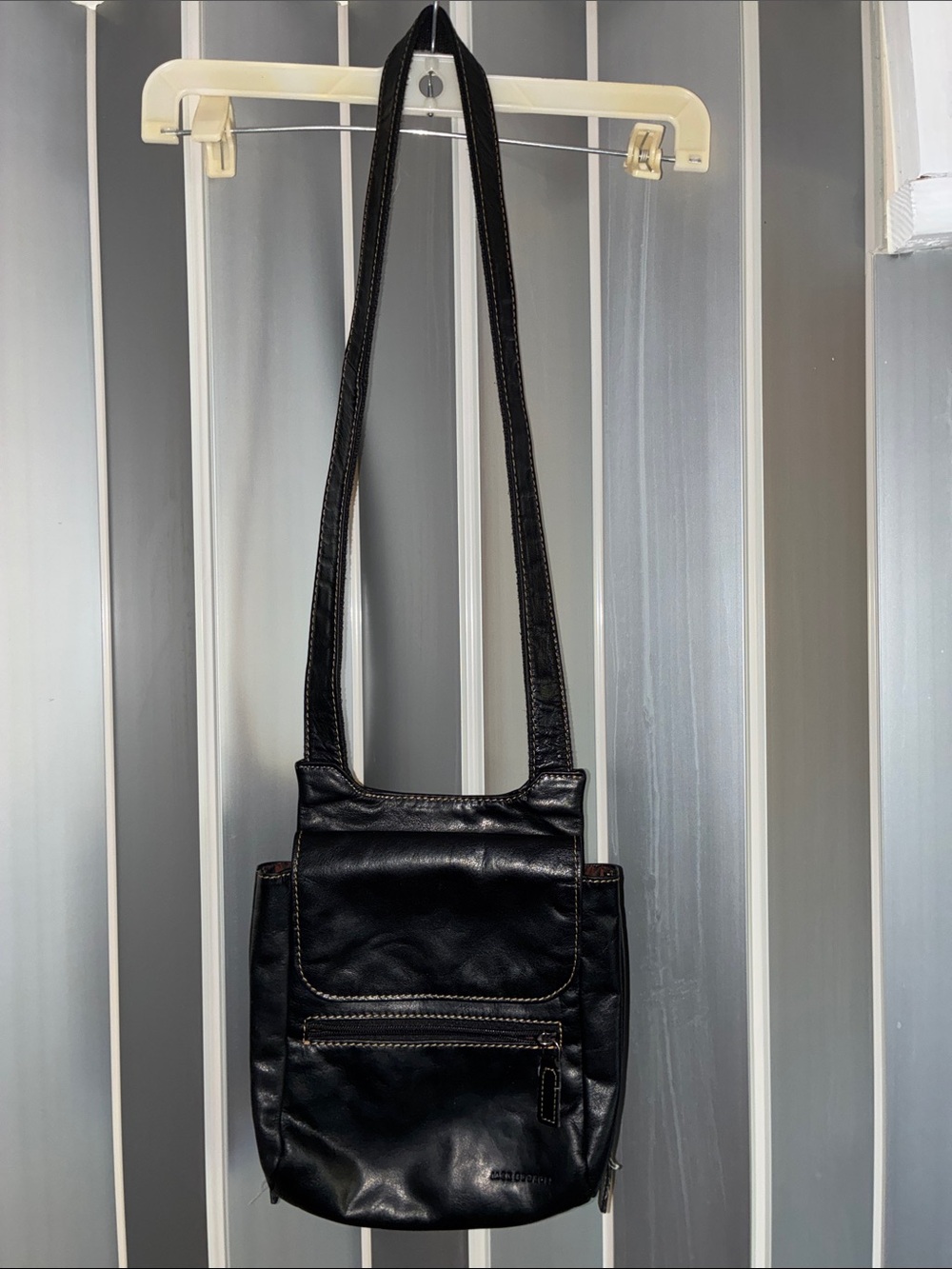 Jack George Black Leather Crossbody Bag with Front Zip Pocket